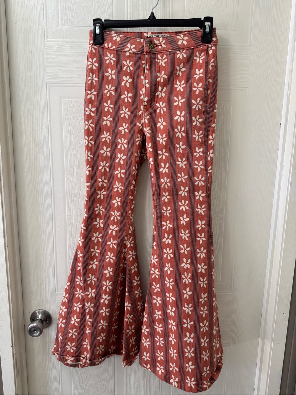 We The Free Rust Floral Stripe Flare Jeans